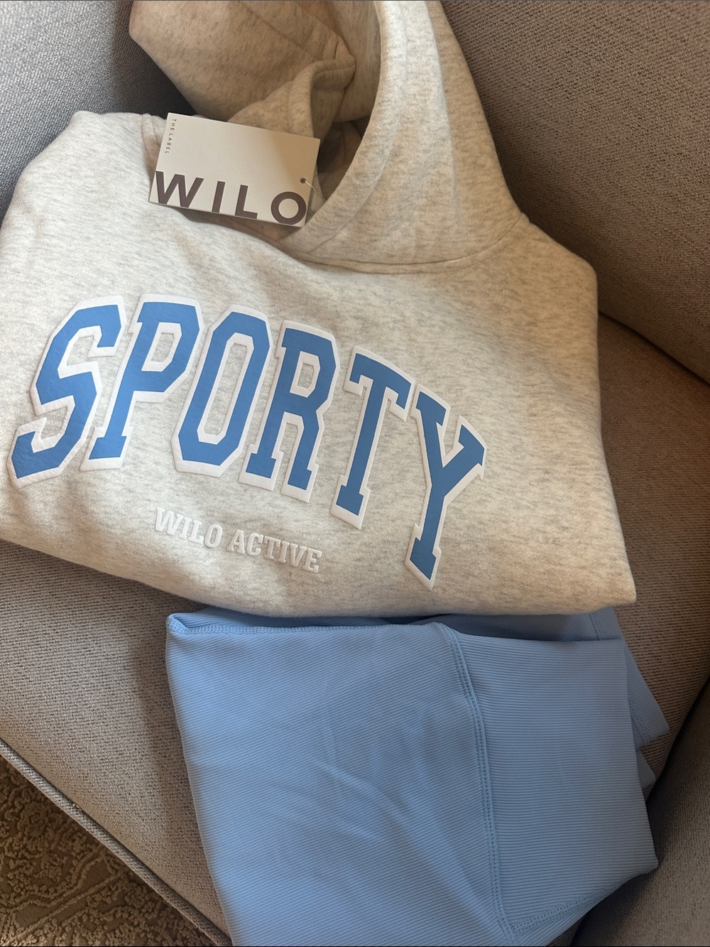 WILO Active Women's Sporty Hoodie in Heather Gray with Blue Logo